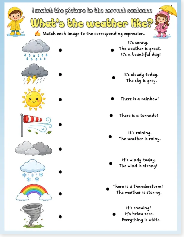 English Weather A1 simplified worksheet preview