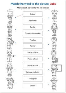 Read more about the article Jobs Vocabulary Worksheet – Match the Word to the Picture
