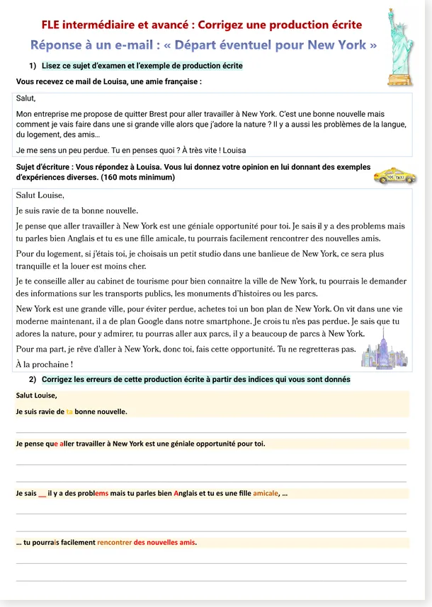 Preview of the possible move to New York text correction exercise