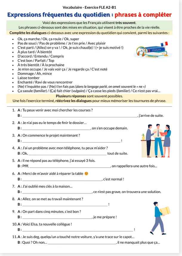 Preview of the everyday French expressions worksheet