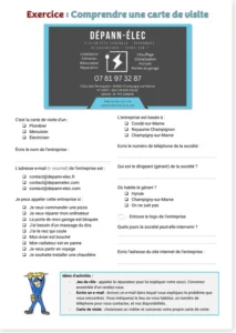Read more about the article French Reading Comprehension: Business Card Worksheet