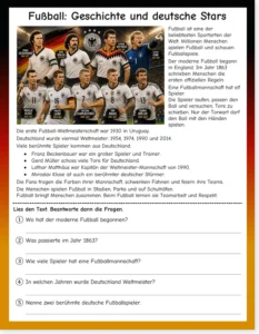 Read more about the article German A1 Reading Comprehension Worksheet: Football History and German Stars