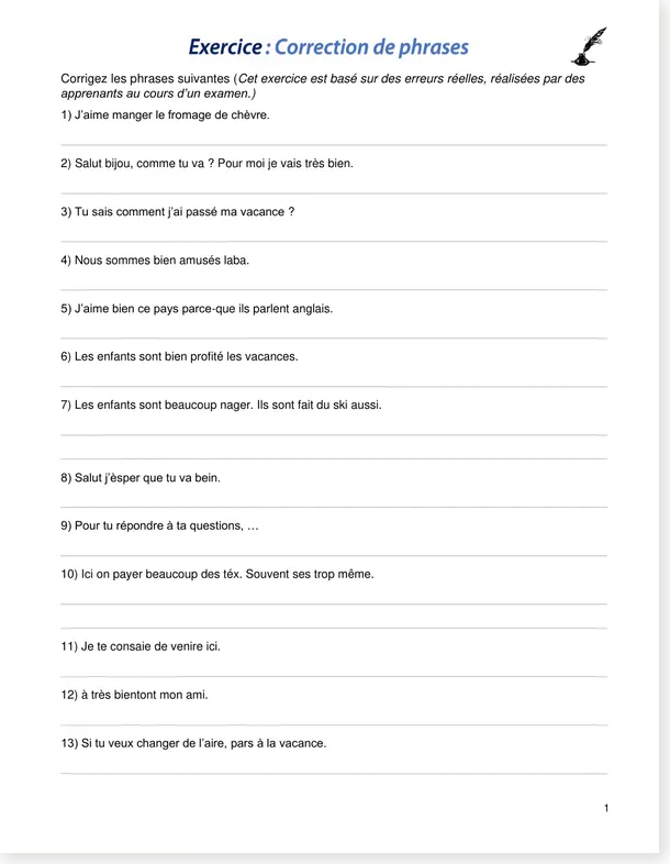 Preview of the six-page sentence correction set 1