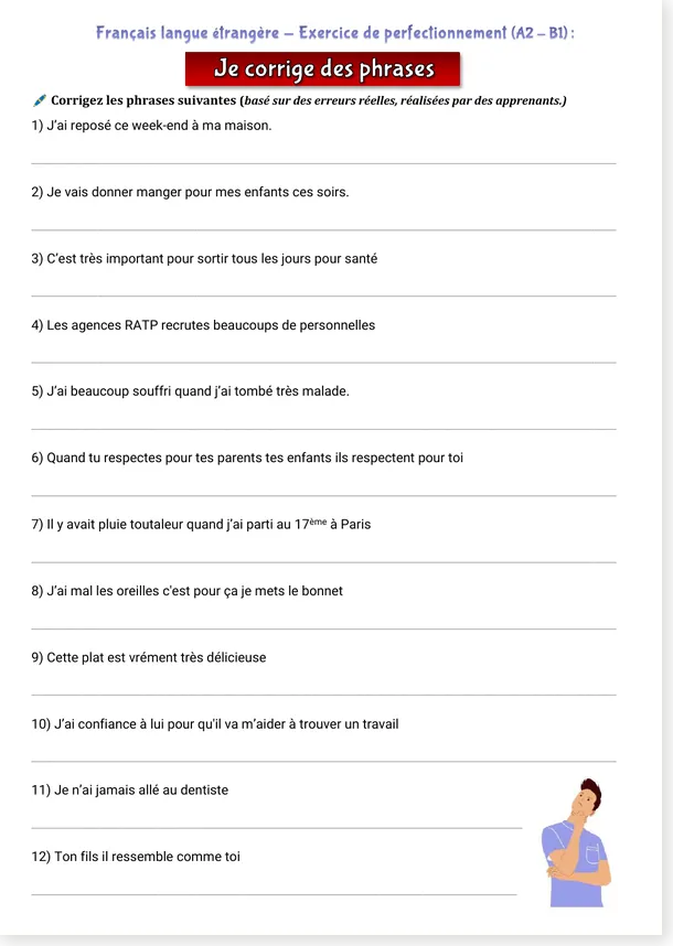 Preview of French sentence correction series 7
