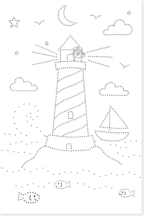 Black and white lighthouse tracing worksheet preview