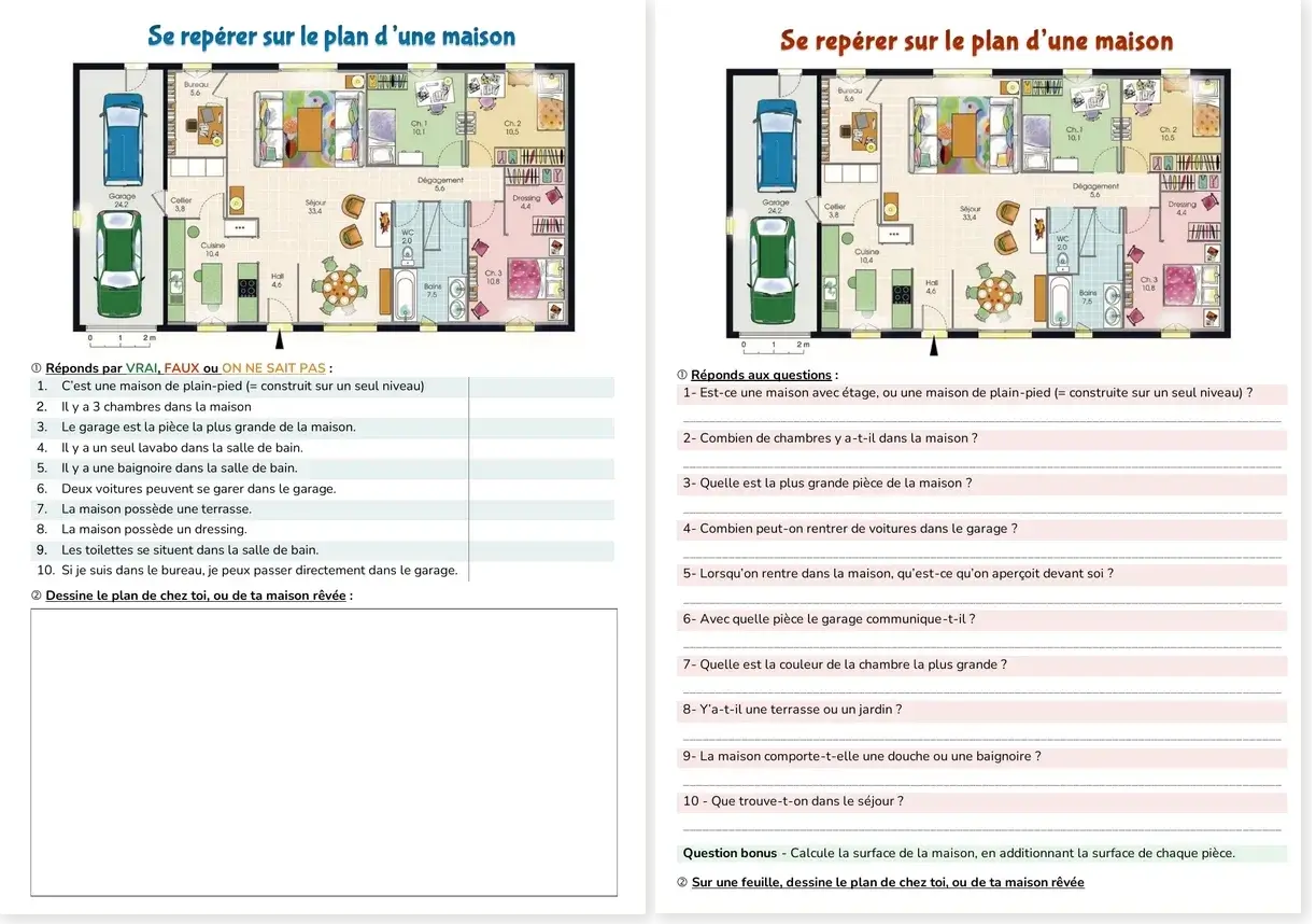 Preview of the French house plan worksheet