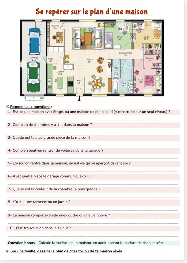 Preview of the more difficult French house plan worksheet
