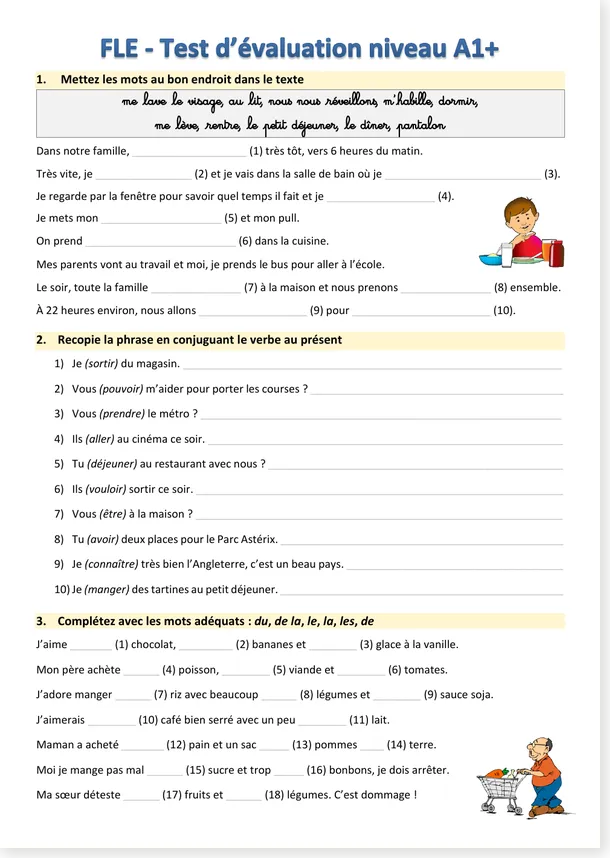 French A1 beginner level test preview
