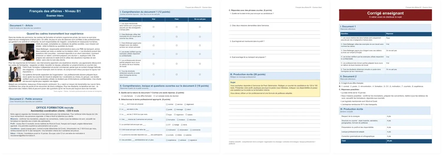 Preview of the full premium version of the Business French B1 mock exam
