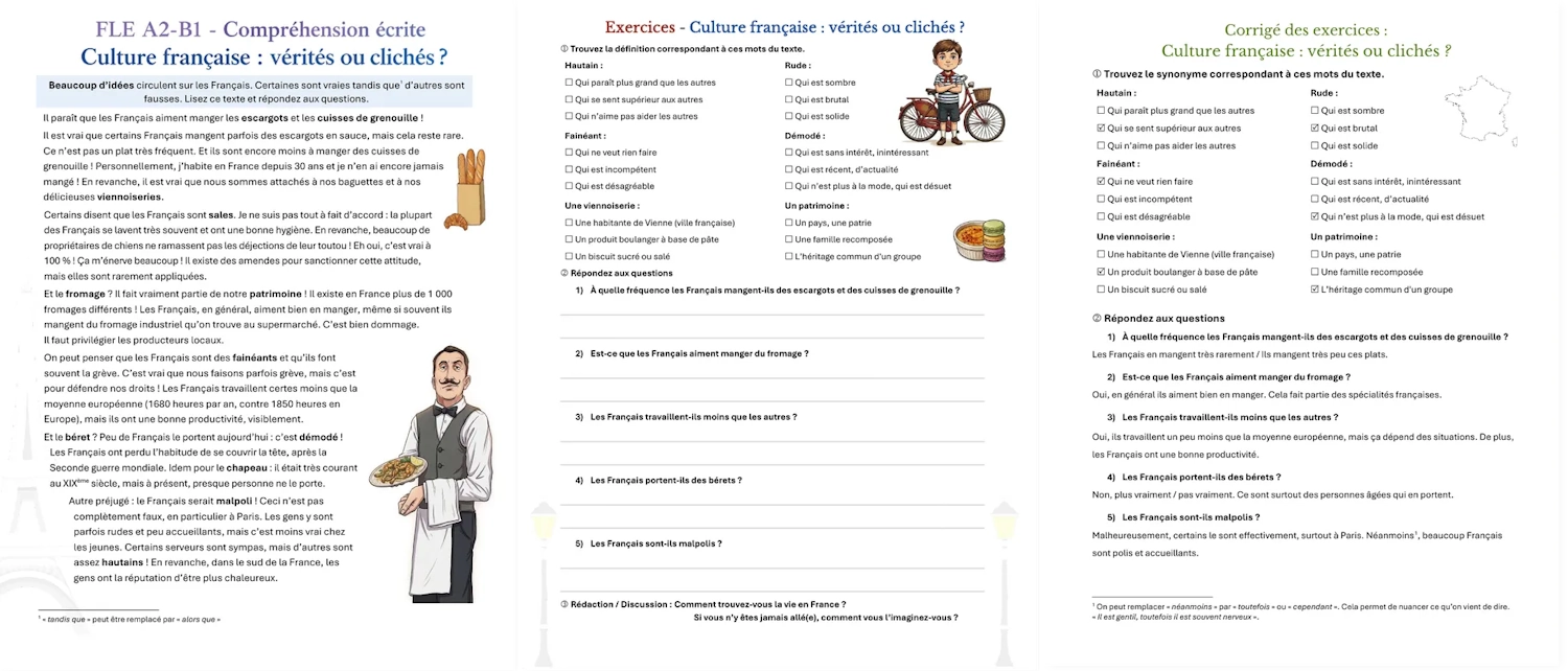 French Culture Truth or Clichés - premium worksheet preview
