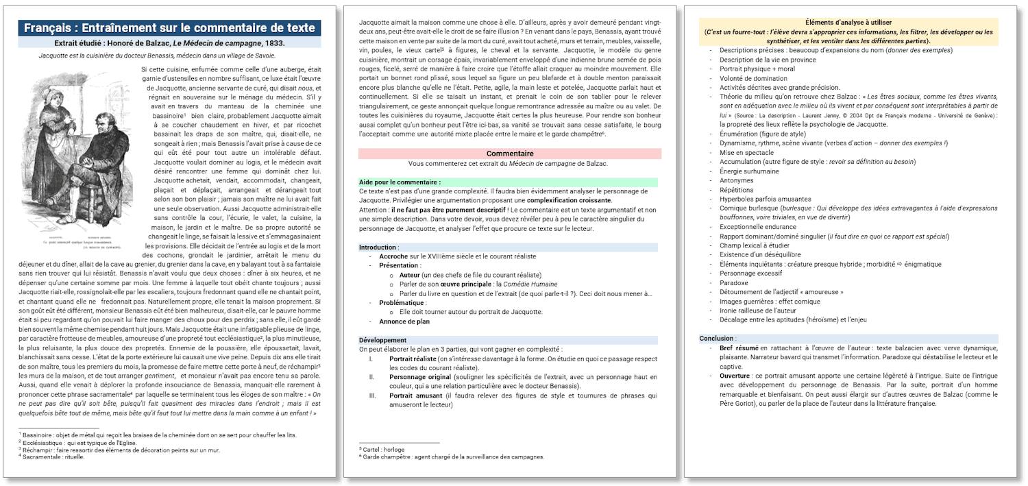 Literary commentary practice on Le Médecin de campagne by Balzac