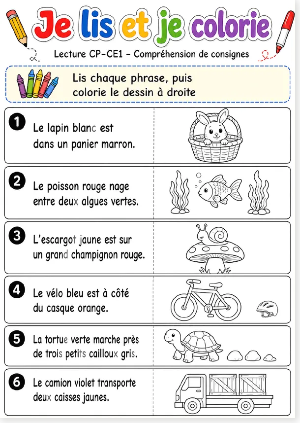 Preview of Read and Color French worksheet 2