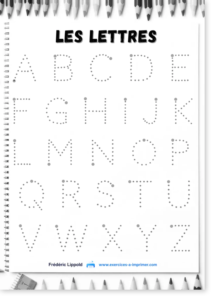Preview of the free black and white alphabet tracing worksheet with website marks