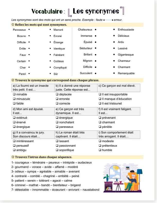 Read more about the article French Synonyms Vocabulary Worksheet – Free PDF + Premium version