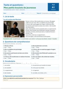 Read more about the article French reading comprehension A1 and A2+ – Mariam and her youth jobs