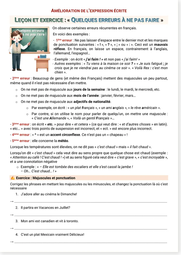 Read more about the article French Sentence and Text Correction Exercises A2-B1 to C2 (with free PDFs)