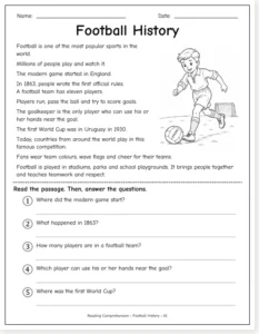 Read more about the article Football History Reading Comprehension Worksheet – A1 English