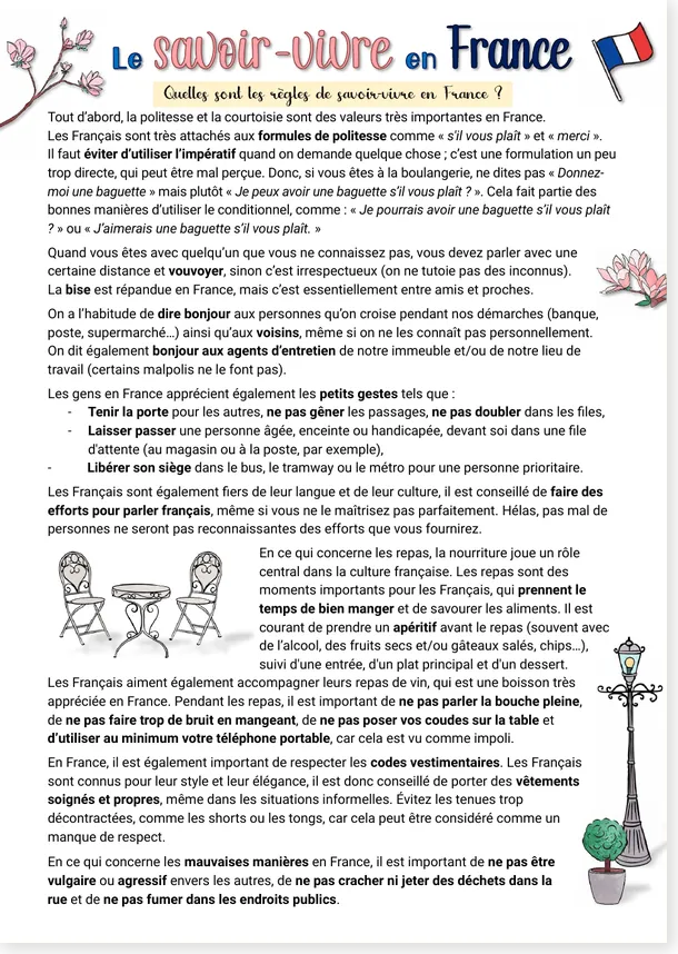 Read more about the article French Reading Comprehension: Le Savoir-Vivre en France (French Etiquette – A2-B1)