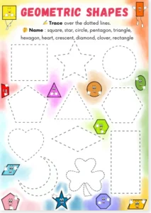 Read more about the article Geometric Shapes for Kids – English and French A4 Worksheets