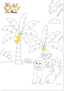 Read more about the article Monkeys and Banana Trees Tracing Worksheet for Kids