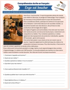Read more about the article French Reading Comprehension – Enzo Is a Butcher (Free PDF)