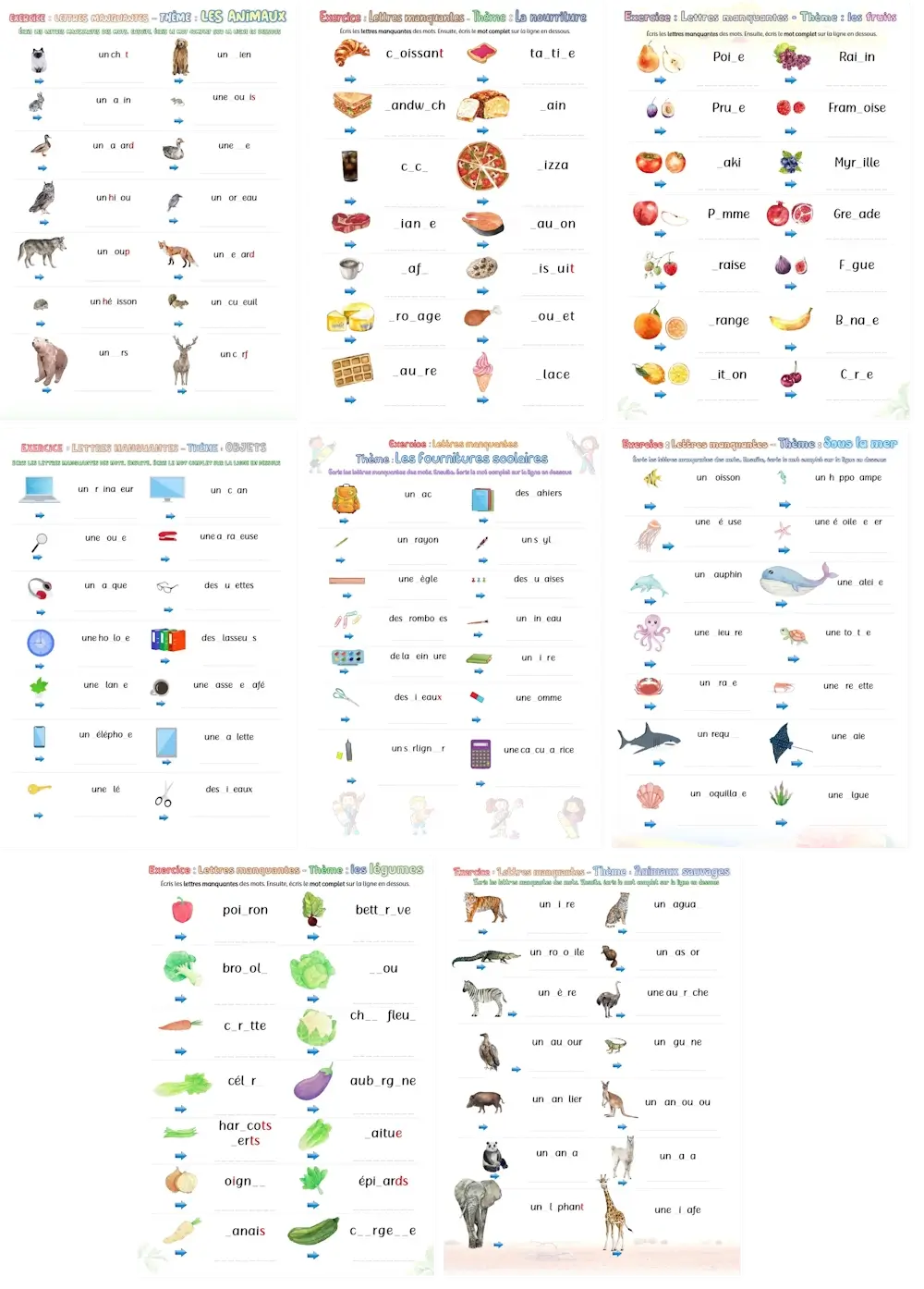 Read more about the article French Missing Letters Worksheets for Beginners – 8 Printable Themes (with free PDFs)