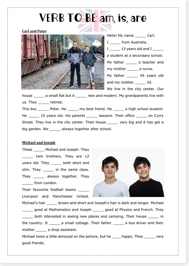 Complementary verb to be reading text worksheet preview