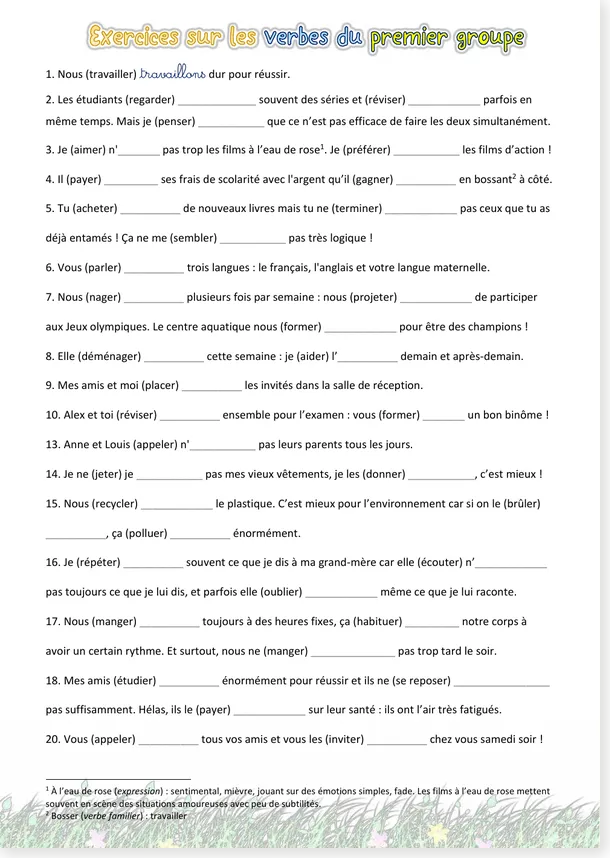 35-sentence first-group verbs worksheet preview page 2