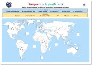 Read more about the article French World Map Worksheet – Continents and Oceans Labeling Activity