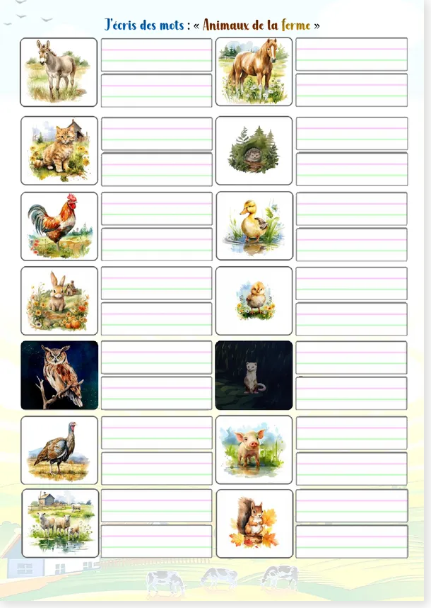 French farm animals colour worksheet preview