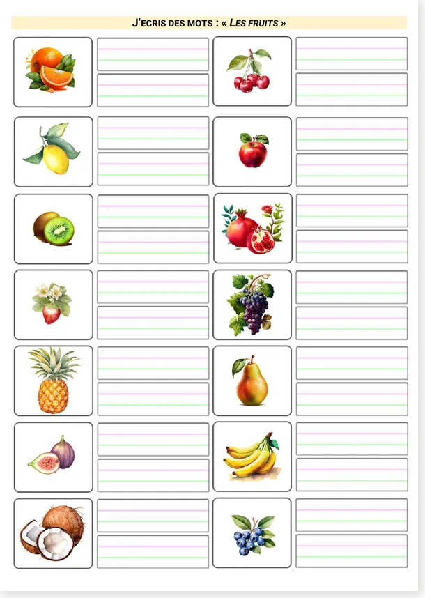 French fruit write the words worksheet preview