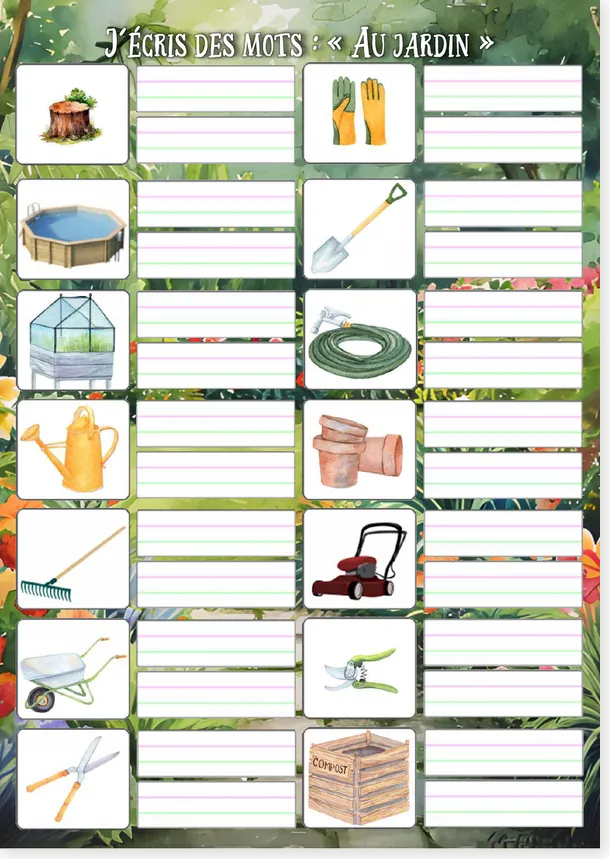 French garden colour worksheet preview