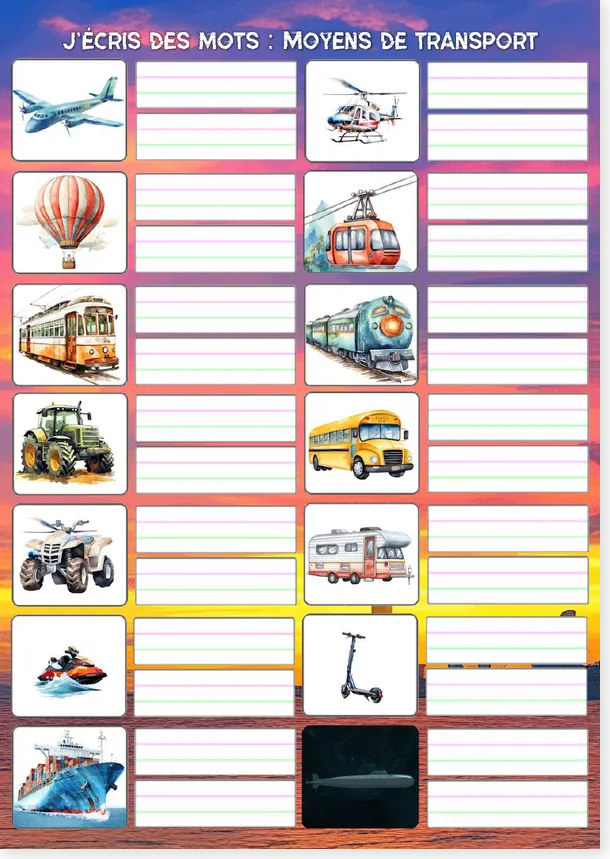 French transport write the words worksheet preview