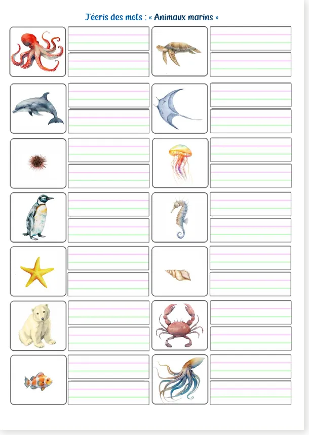 French sea animals eco worksheet preview