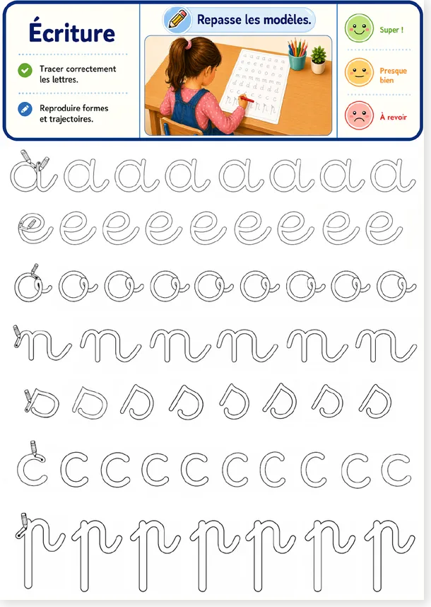 French cursive handwriting worksheet for teenagers and adults, page 2
