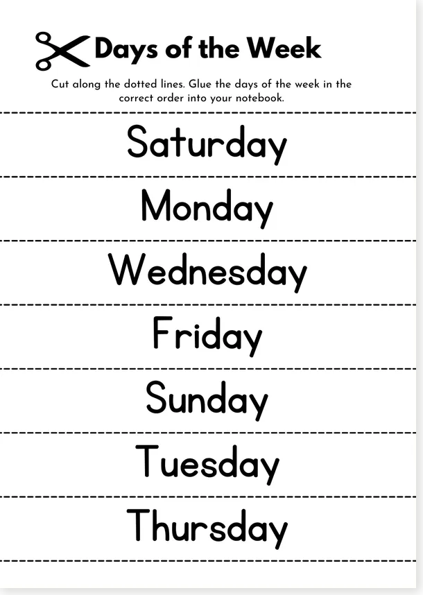 Days of the week cut and paste worksheet