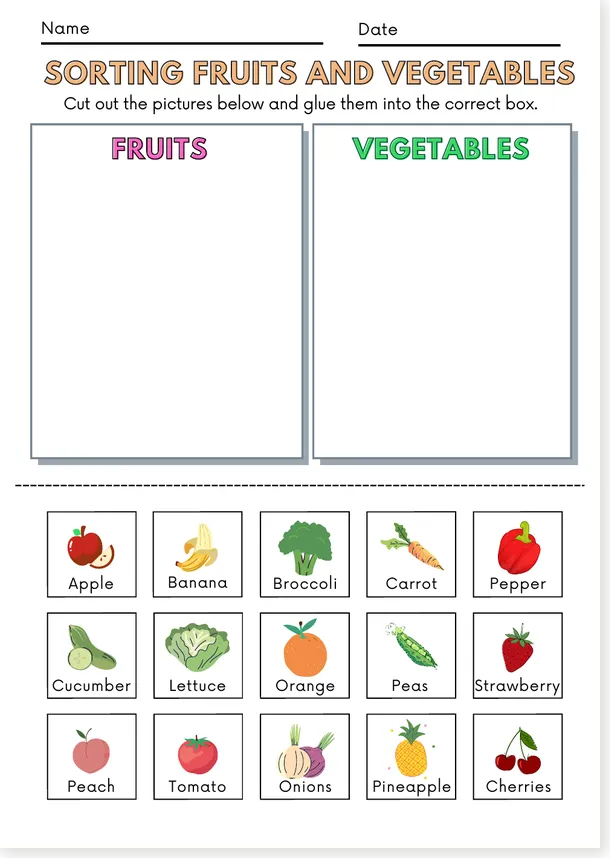 Read more about the article Sorting Fruits and Vegetables Worksheet – Free Black and White PDF + Premium Color Version