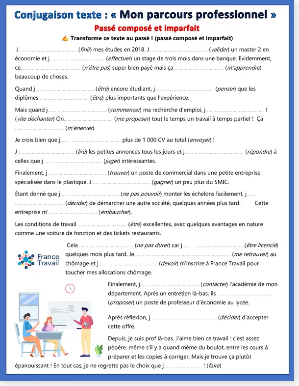 Read more about the article French Passé Composé and Imparfait Worksheet – My Professional Background