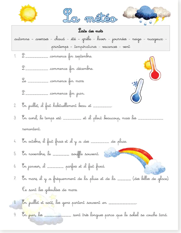 Read more about the article French Fill-in-the-Blanks A1 – Weather and Post Office PDFs