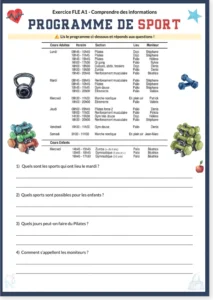 Read more about the article French A1 Sports Program Reading Comprehension Worksheet