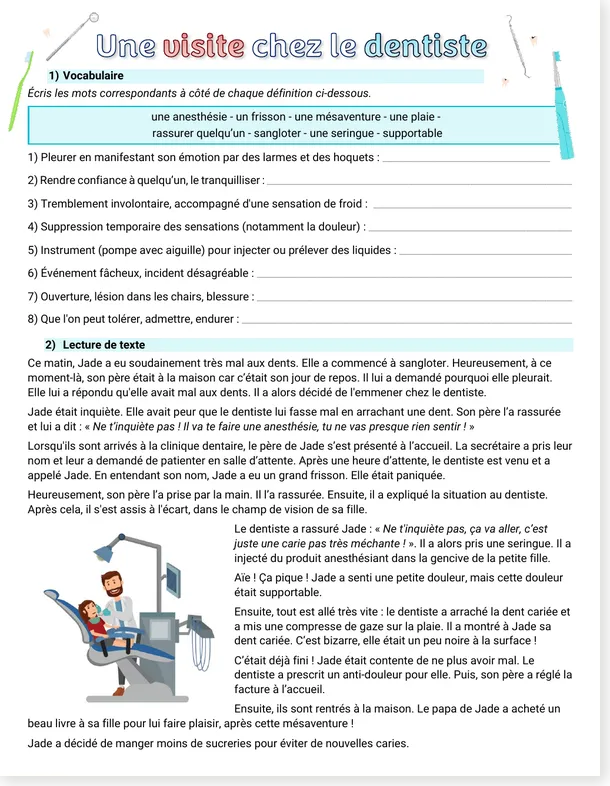 Read more about the article French Reading Worksheet: A Visit to the Dentist (A2-B1)