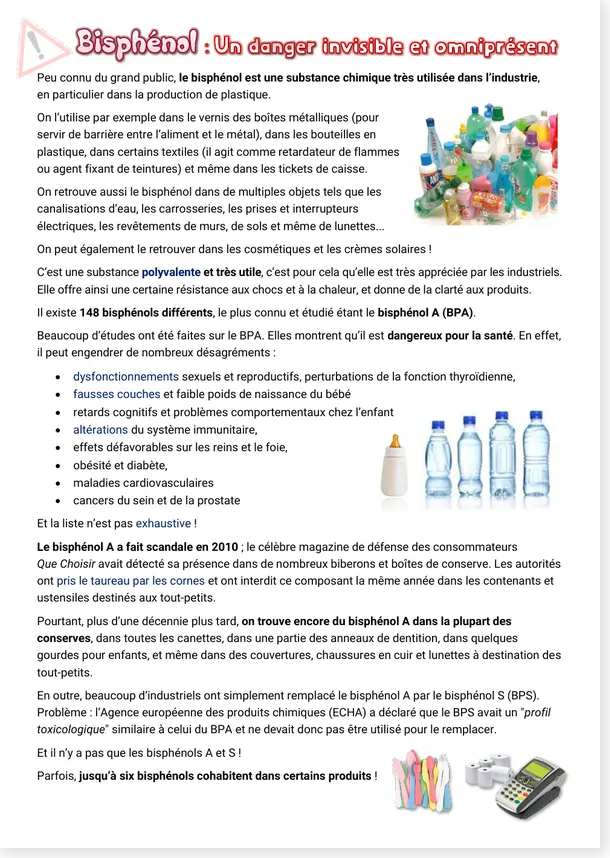 Read more about the article French Reading Worksheet: The Dangers of Bisphenol