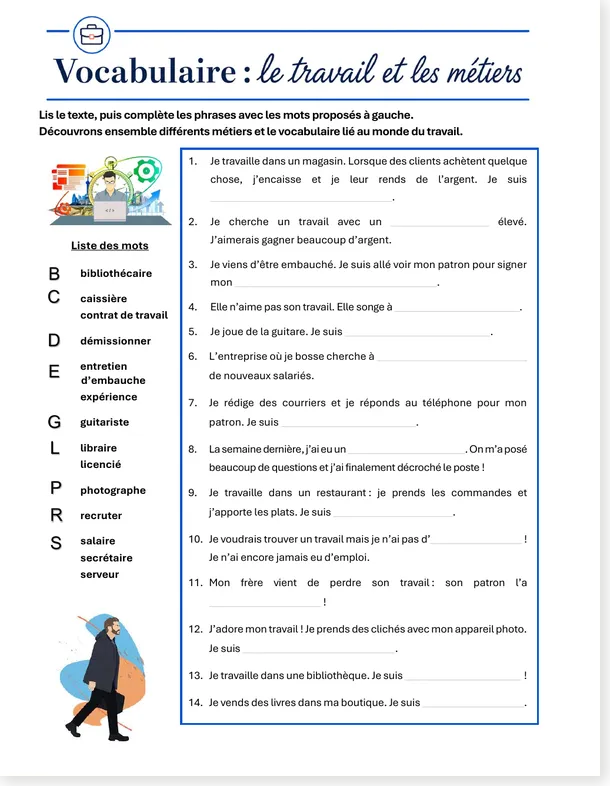 Read more about the article French Jobs Vocabulary Worksheet – Work and Professions
