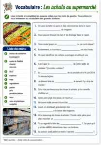 Read more about the article French Supermarket Vocabulary Worksheet – Shopping Words (with free PDF)