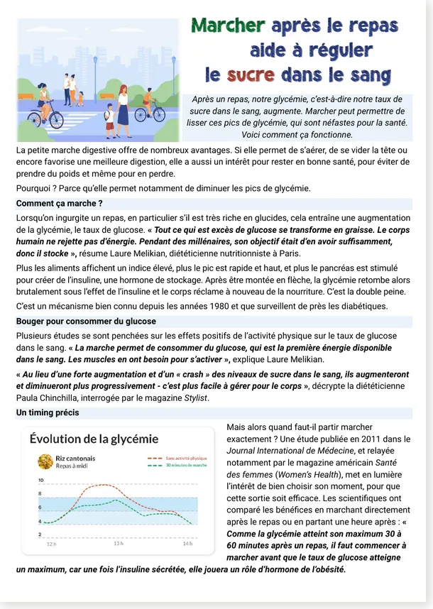 Read more about the article French Reading Worksheet: Walking After a Meal and Blood Sugar (with free PDF)