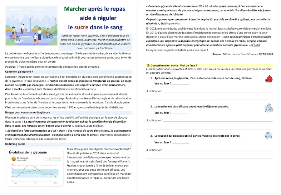 Preview of the free marked short French worksheet