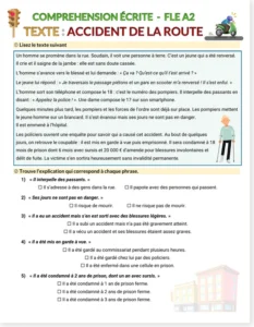 Read more about the article French Reading Worksheet A2 – Road Accident – Free Text + PDF