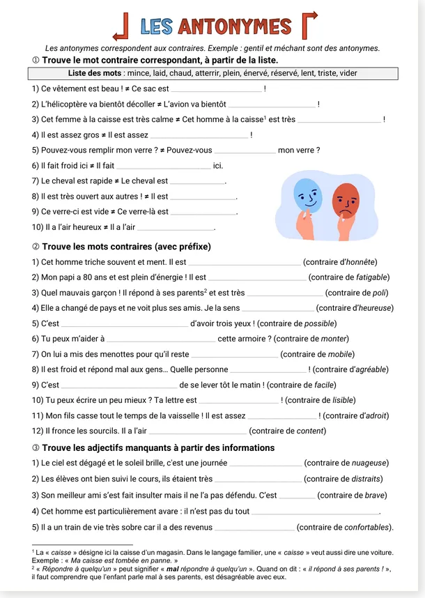 Read more about the article French Antonyms Worksheet – Opposites, Prefixes, Crosswords