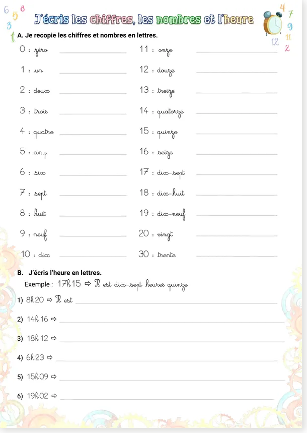 Read more about the article French Numbers and Time Worksheet