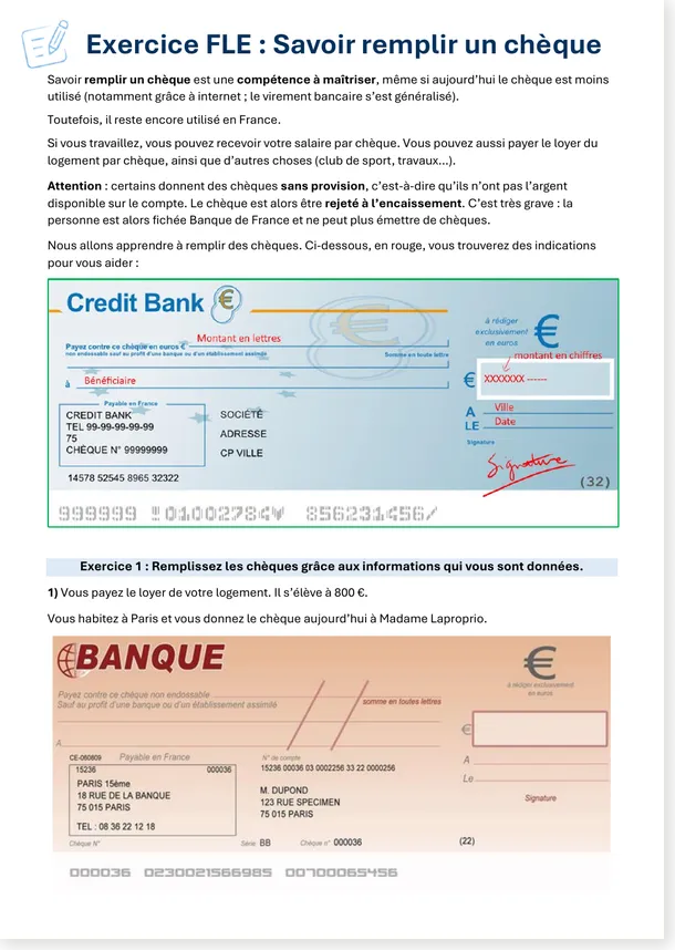 Read more about the article How to Fill Out a Check in French – Printable Worksheet (with free PDF)